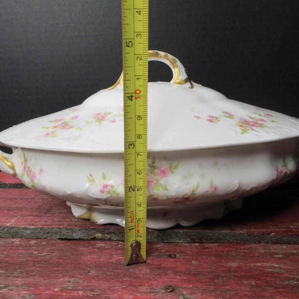 Antique Theodore Haviland Limoges France Covered Casserole Dish Pink Roses Gold